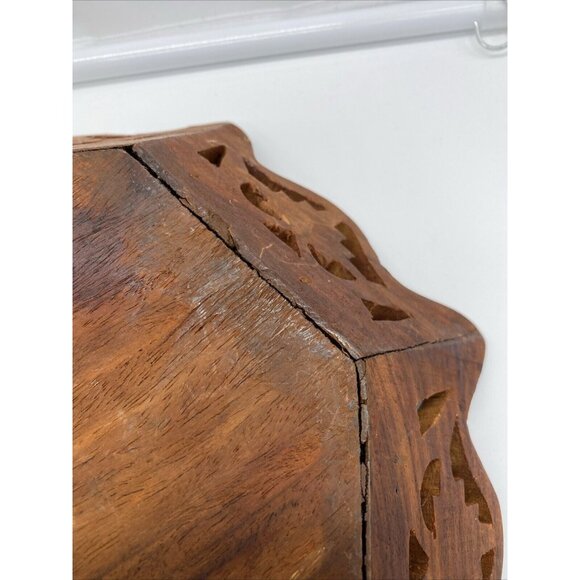 Vintage Octagonal Wood Serving 10.5" Tray Floral Center Hand Carved Artisan Boho - Picture 15 of 16